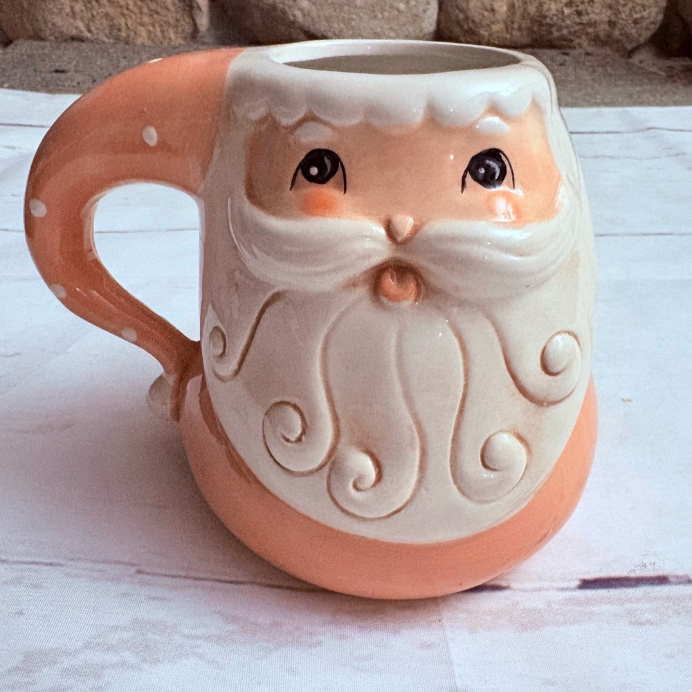 Johanna Parker Pink Pastel Santa Christmas Mug Ceramic Polka Dots  5”